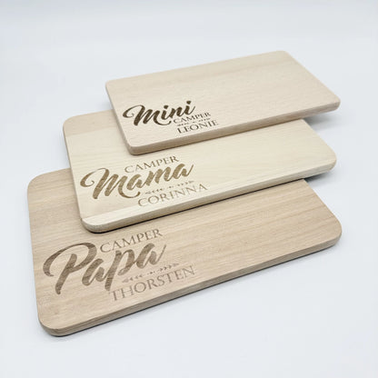 Personalisiertes Frühstücksbrettchen 3er-Set "Camper Familie"