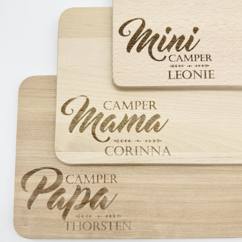 Personalisiertes Frühstücksbrettchen 3er-Set "Camper Familie"