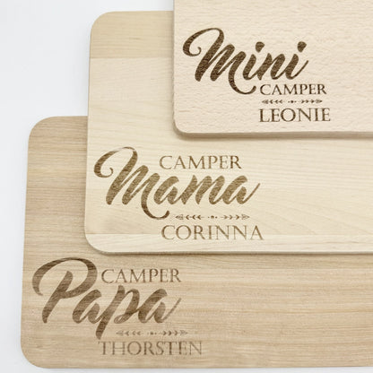 Personalisiertes Frühstücksbrettchen 3er-Set "Camper Familie"