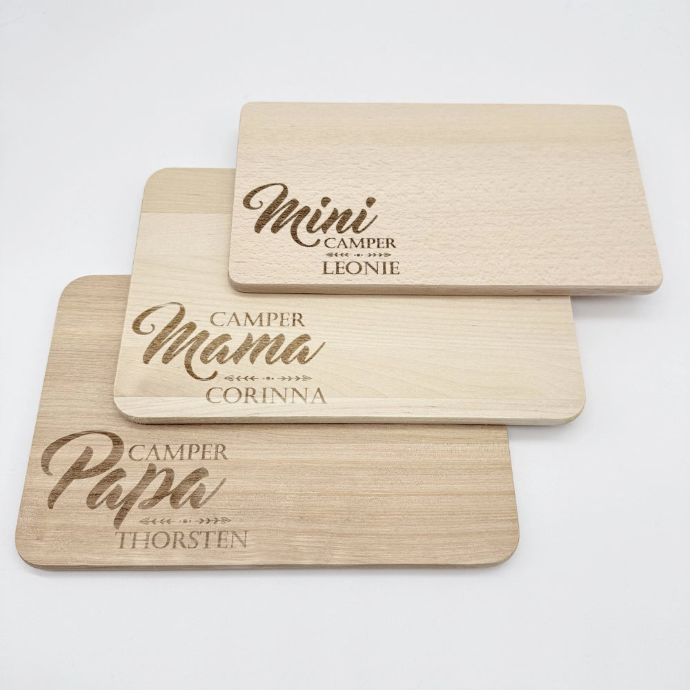 Personalisiertes Frühstücksbrettchen 3er-Set "Camper Familie"