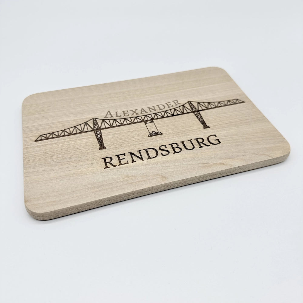Personalisiertes Frühstücksbrettchen "Rendsburg Hochbrücke"