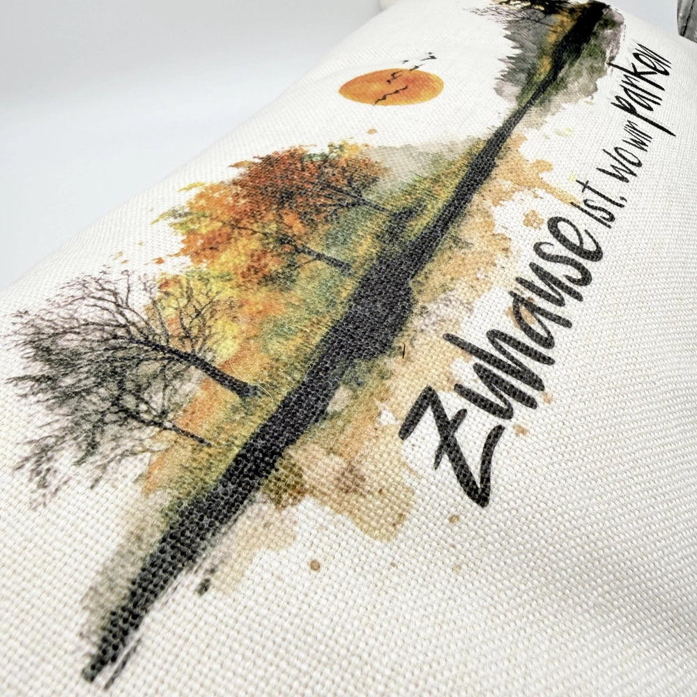 Personalisiertes Kissen "Zuhause ist, wo wir parken"