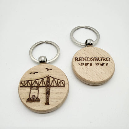 Runder Schlüsselanhänger "Hochbrücke Schwebefähre Rendsburg"