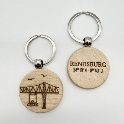 Runder Schlüsselanhänger "Hochbrücke Schwebefähre Rendsburg"