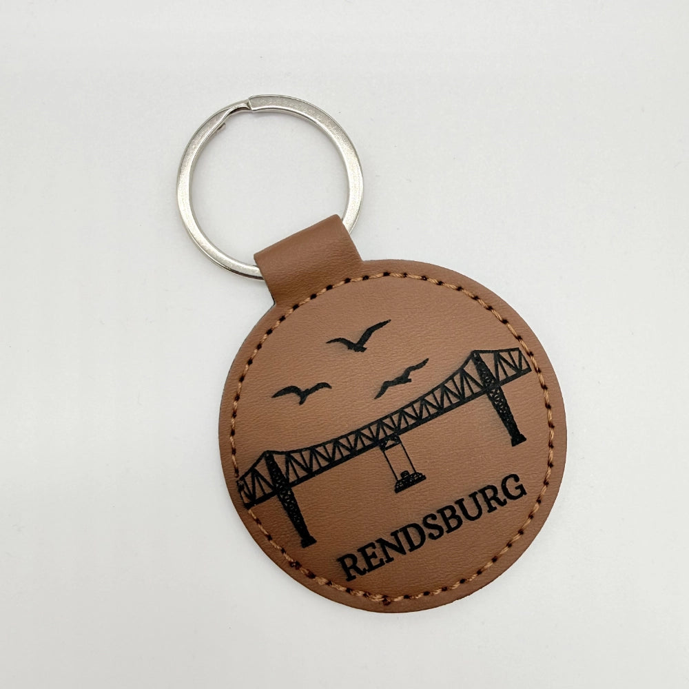 Runder Schlüsselanhänger mit Fach für Chip "Hochbrücke Rendsburg"