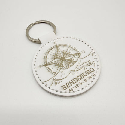 Runder Schlüsselanhänger mit Fach für Chip "Rendsburg Kompass"