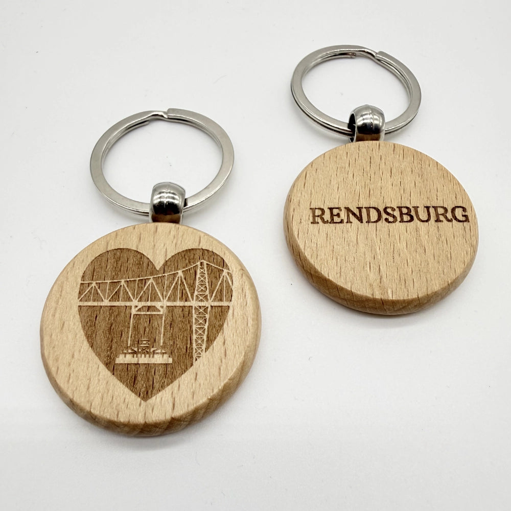 Runder Schlüsselanhänger "Herz Schwebefähre Rendsburg"