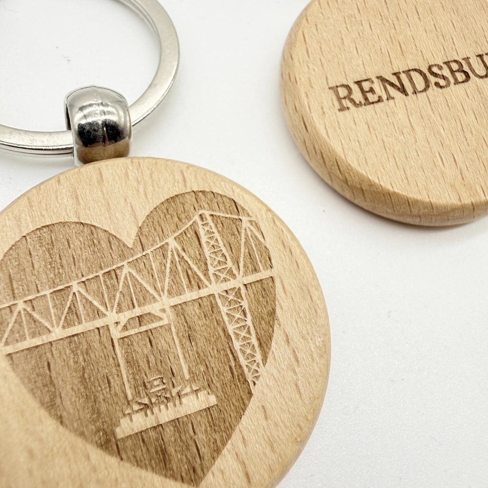 Runder Schlüsselanhänger "Herz Schwebefähre Rendsburg"