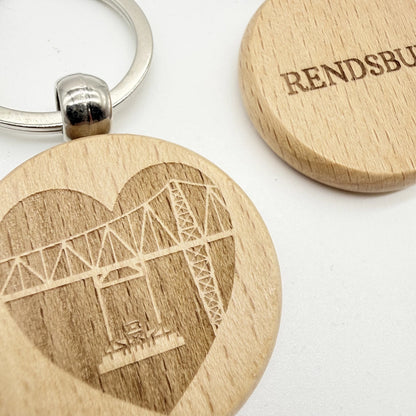 Runder Schlüsselanhänger "Herz Schwebefähre Rendsburg"