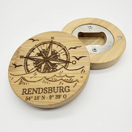 Flaschenöffner-Magnet "Kompass Rendsburg"