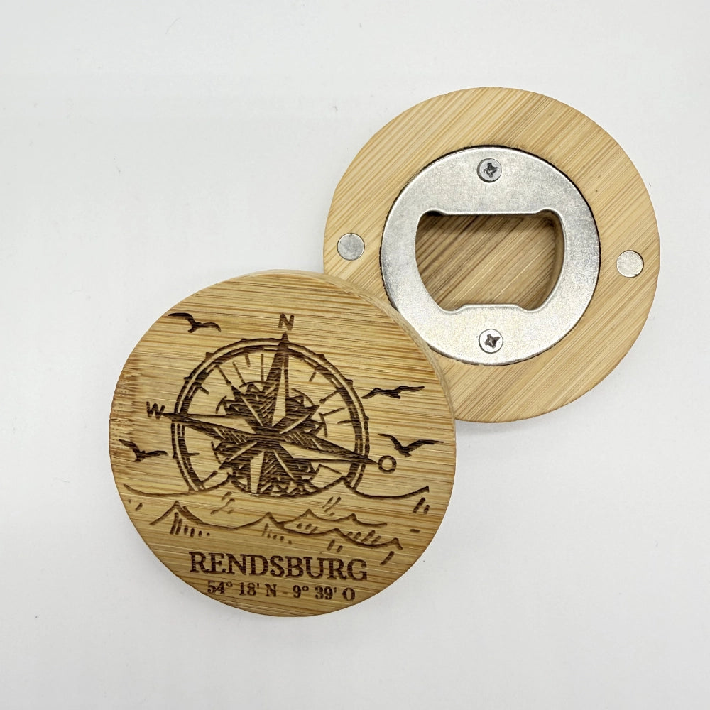 Flaschenöffner-Magnet "Kompass Rendsburg"