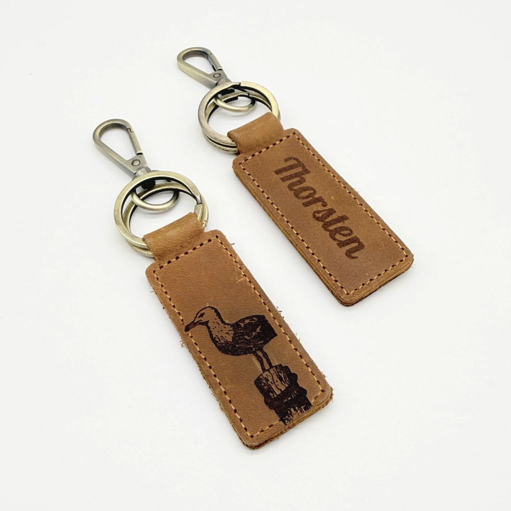 Personalisierter Leder-Schlüsselanhänger "Möwe"