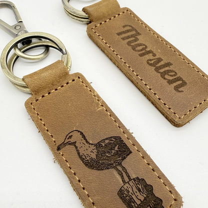 Personalisierter Leder-Schlüsselanhänger "Möwe"