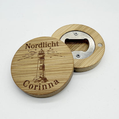 Personalisierter Flaschenöffner-Magnet "Leuchtturm"