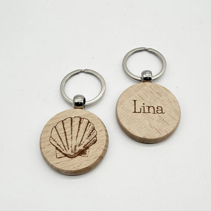 Personalisierter runder Schlüsselanhänger "Muschel"