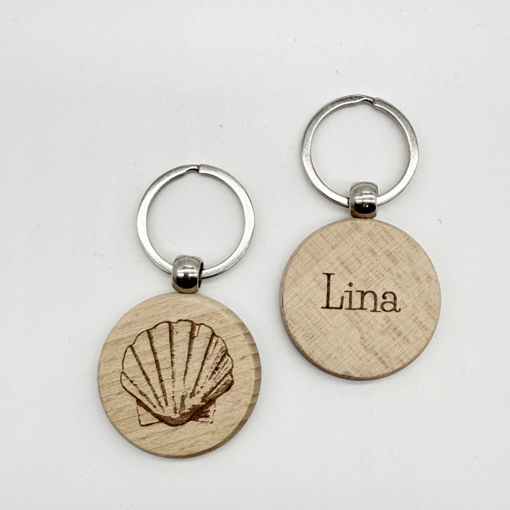 Personalisierter runder Schlüsselanhänger "Muschel"