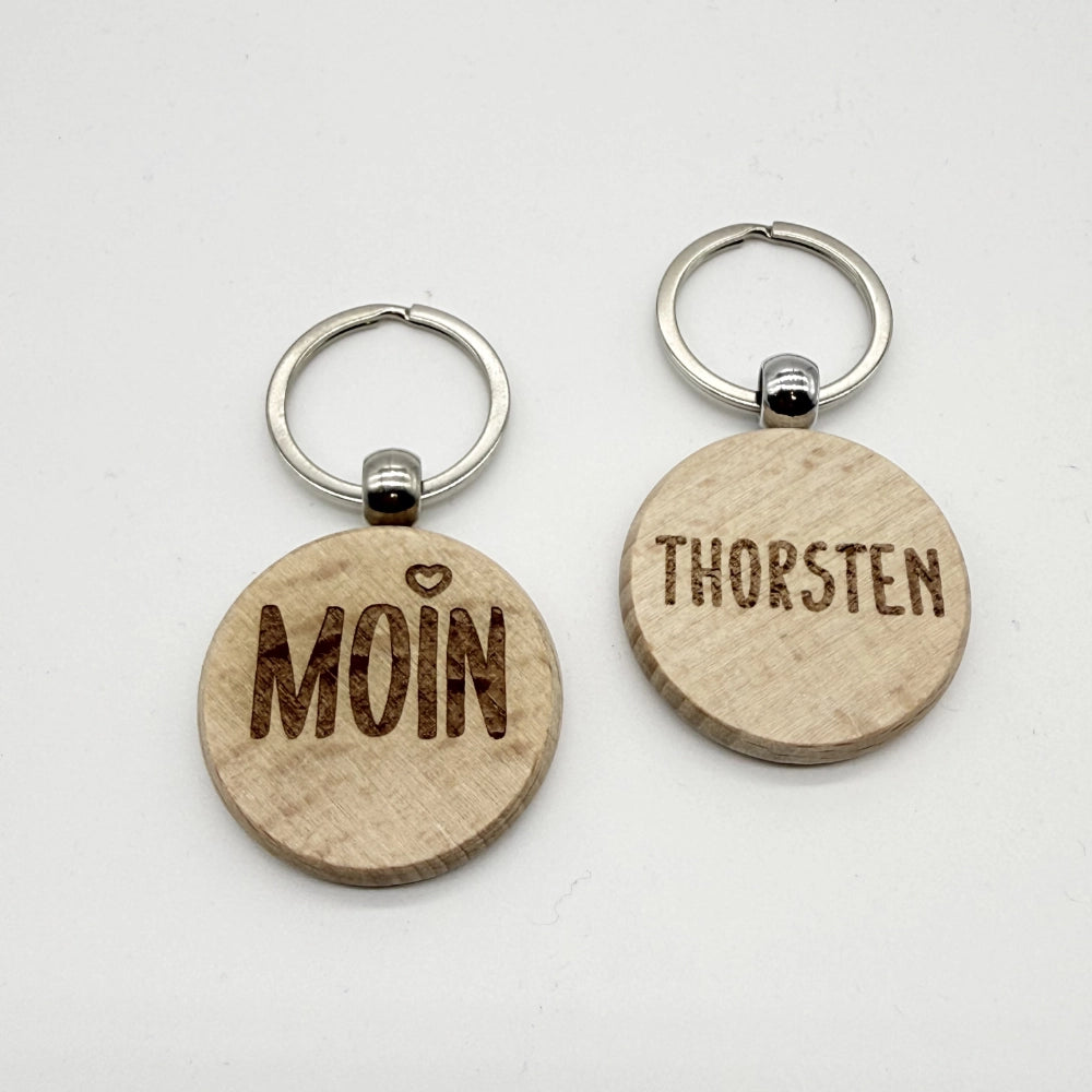 Personalisierter runder Schlüsselanhänger "Moin"