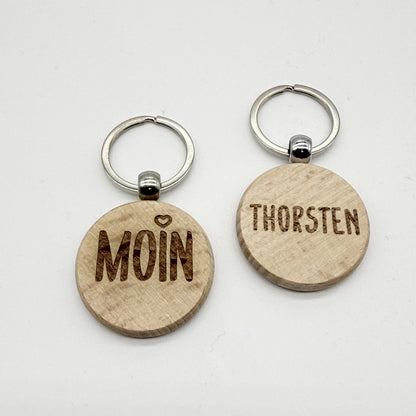 Personalisierter runder Schlüsselanhänger "Moin"