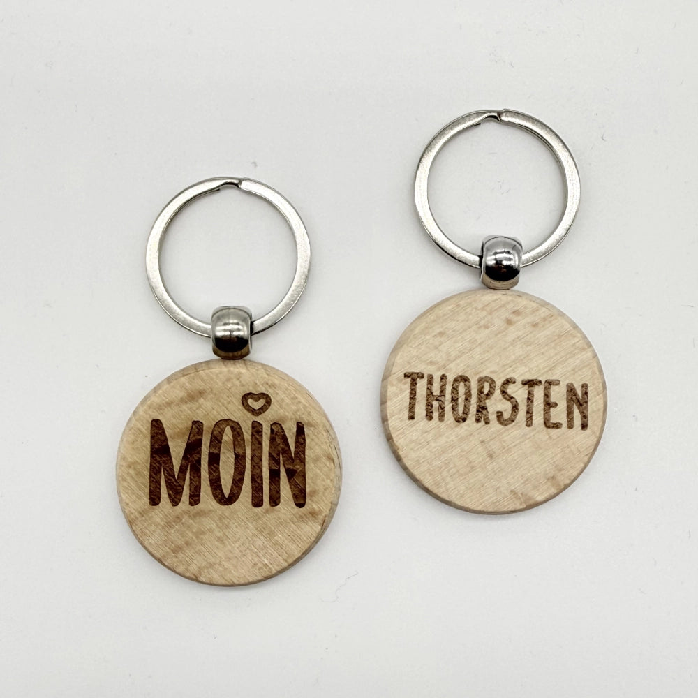 Personalisierter runder Schlüsselanhänger "Moin"