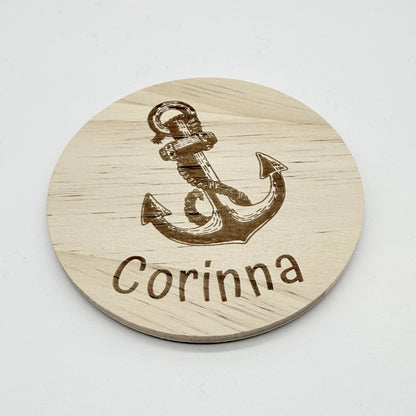 Personalisierter Holz-Untersetzer "Anker"