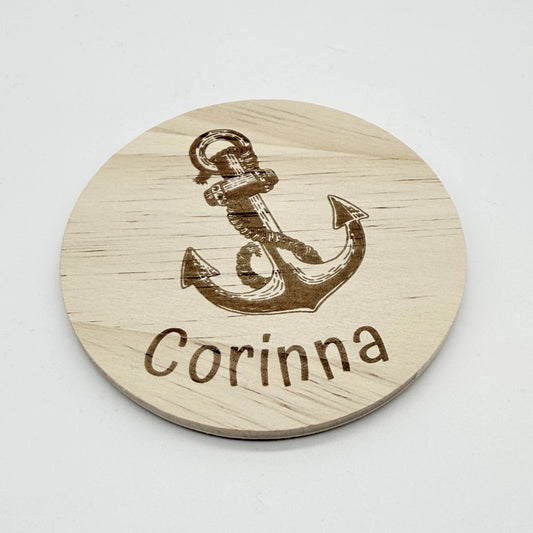 Personalisierter Holz-Untersetzer "Anker"