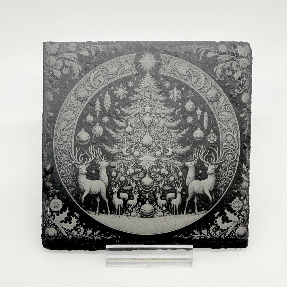 Weihnachtsuntersetzer aus Schiefer "Winterwald"