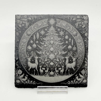 Weihnachtsuntersetzer aus Schiefer "Winterwald"