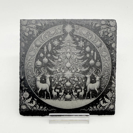 Weihnachtsuntersetzer aus Schiefer "Winterwald"