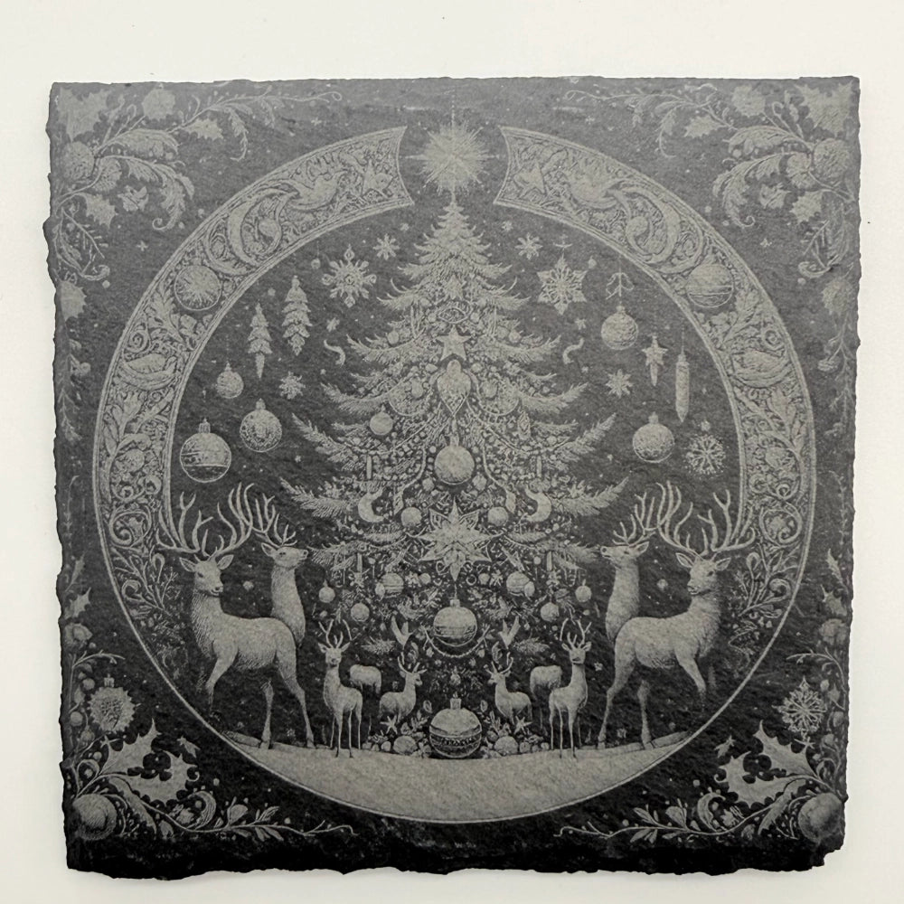 Weihnachtsuntersetzer aus Schiefer "Winterwald"