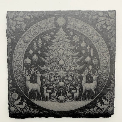 Weihnachtsuntersetzer aus Schiefer "Winterwald"