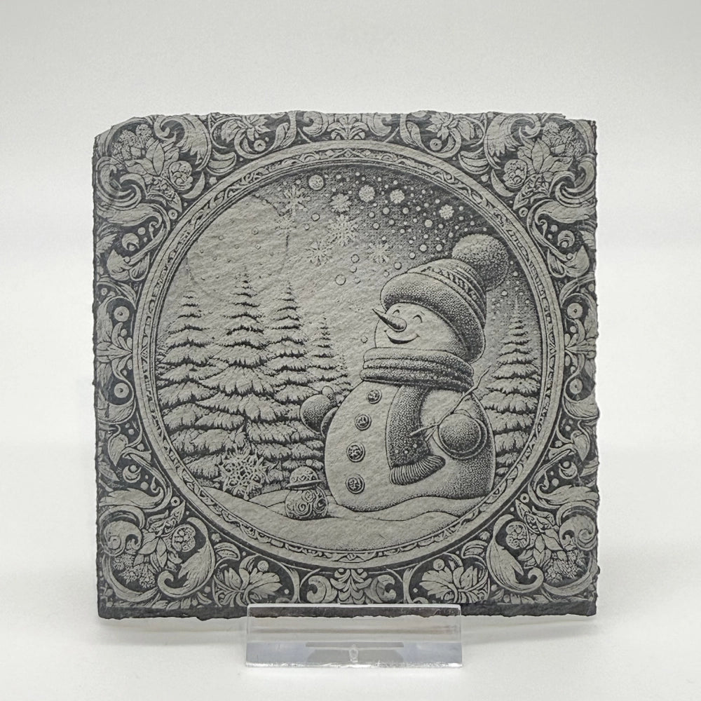 Weihnachtsuntersetzer aus Schiefer "Schneemann"