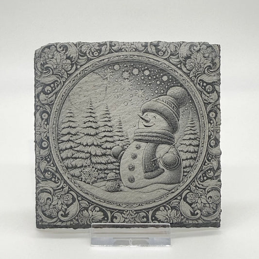 Weihnachtsuntersetzer aus Schiefer "Schneemann"