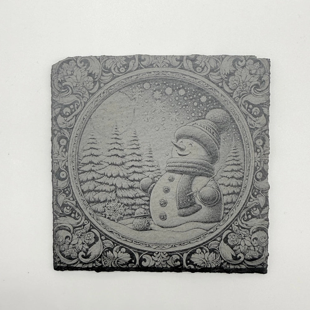 Weihnachtsuntersetzer aus Schiefer "Schneemann"