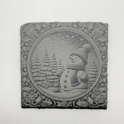 Weihnachtsuntersetzer aus Schiefer "Schneemann"