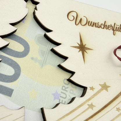 Personalisierte Holzkarte als Geldgeschenk zu Weihnachten "Wunscherfüller"