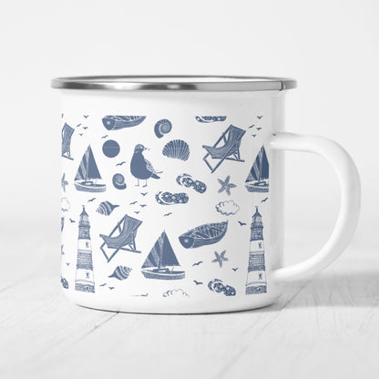 Personalisierte Emaille-Tasse "Collage Maritim"