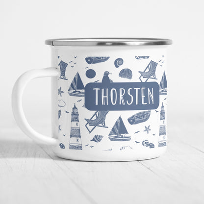 Personalisierte Emaille-Tasse "Collage Maritim"