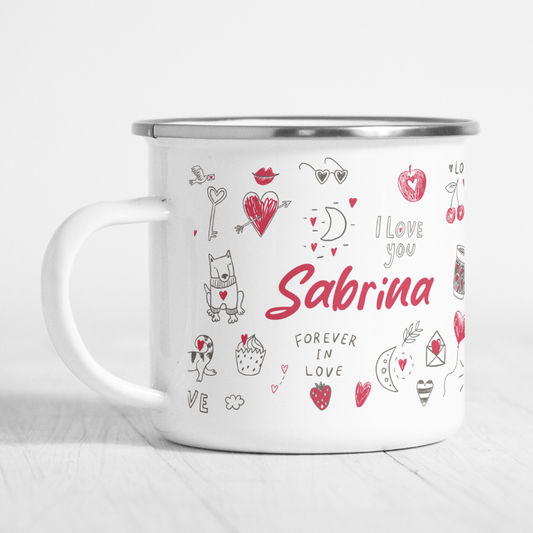 Personalisierte Emaille-Tasse "Collage Liebe"