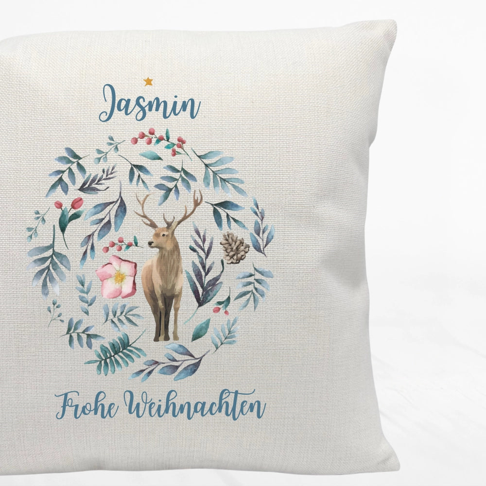 Personalisiertes Weihnachtskissen Hirsch "Frohe Weihnachten"