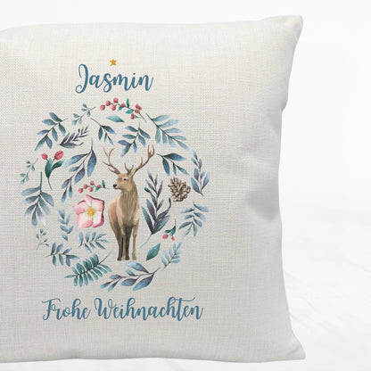 Personalisiertes Weihnachtskissen Hirsch "Frohe Weihnachten"