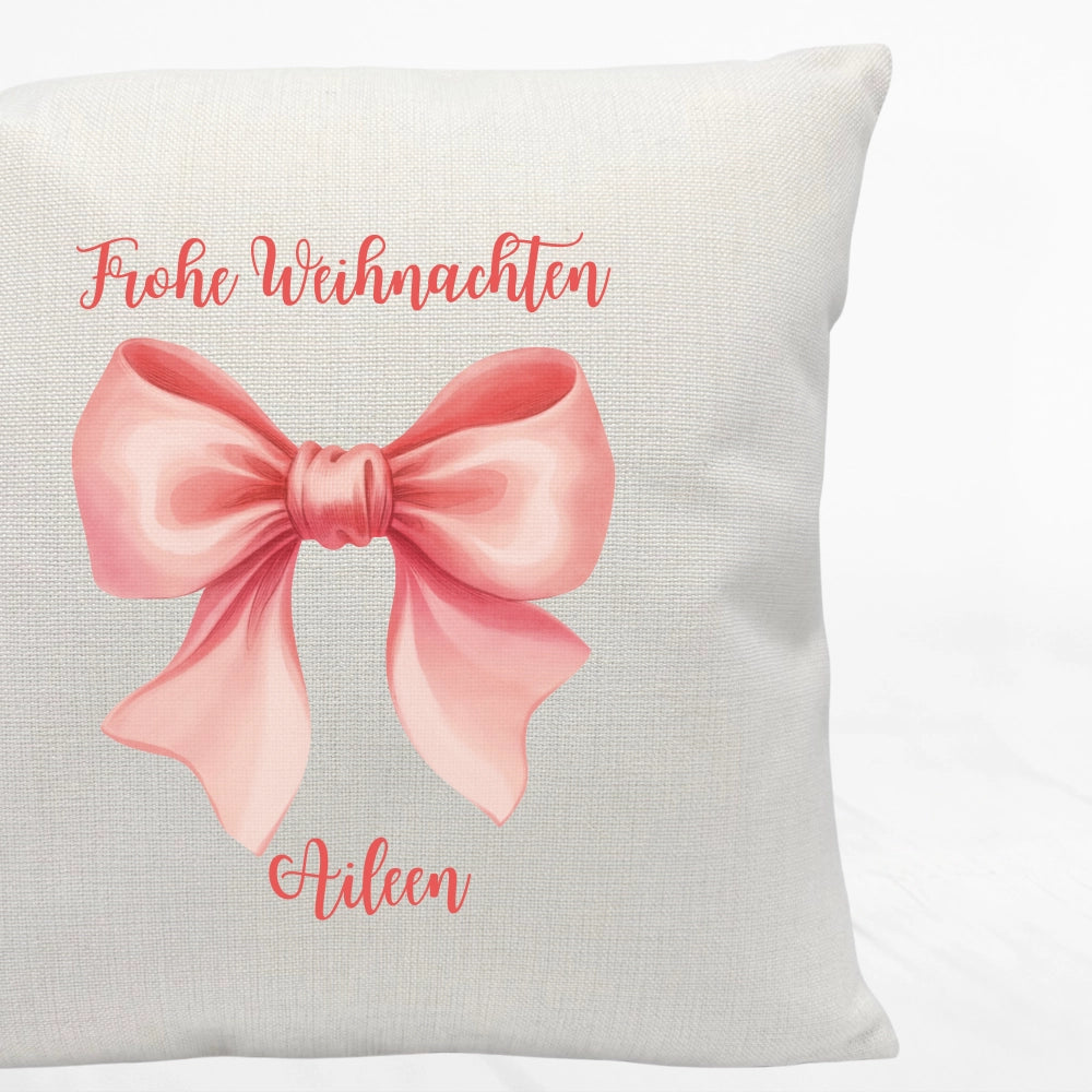 Personalisiertes Weihnachtskissen mit Schleife "Frohe Weihnachten"